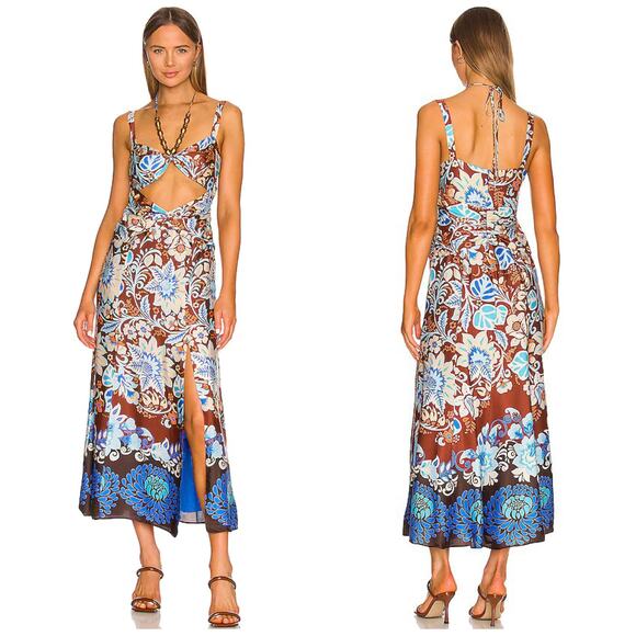 NEW Alexis Nisa Mix Floral Satin Dress Brun Blossom - Picture 1 of 12